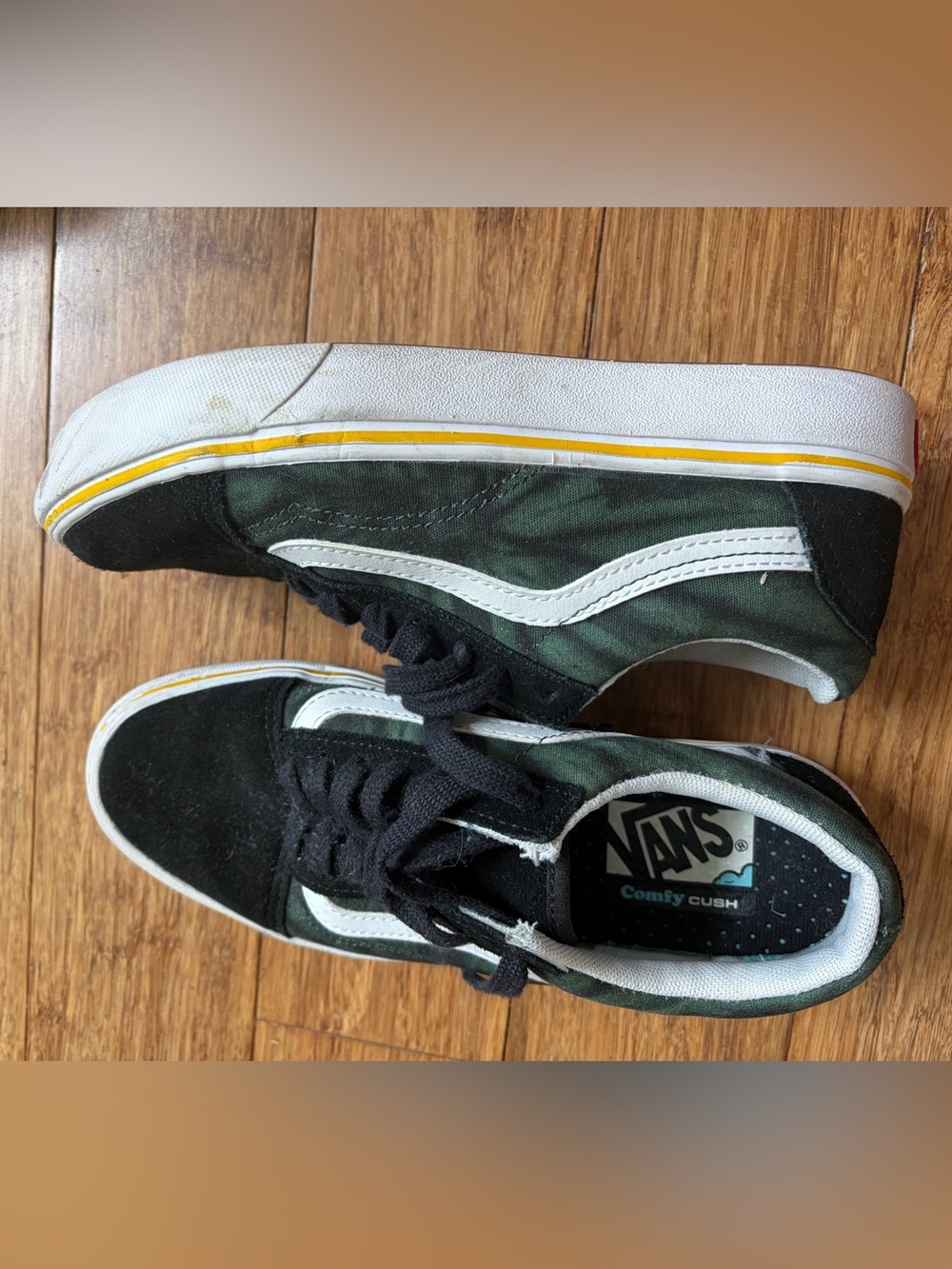 Vans Low-Top Sneakers in Green, Black and White with Yellow Trim